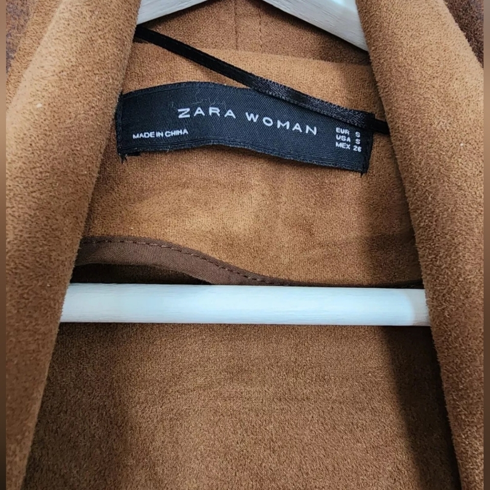 ZARA JACKET BROWN DRAPE COWLNECK ASYMMETRICAL ZIP TOP SMALL S - Picture 4 of 12